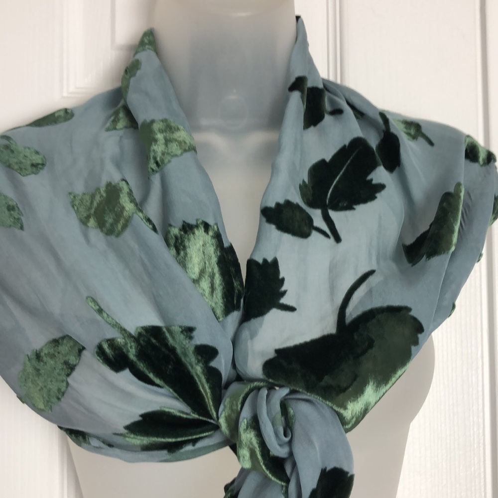 Bohemian Foliage Burnout Velvet Oblong Scarf with Fringe